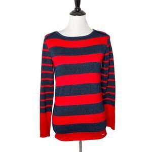 Tommy Hilfiger Knit Top Womens S‎ Red Blue Striped Shimmery Nautical Preppy